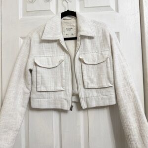 Abercrombie & Fitch Cropped Cream Tweed Jacket